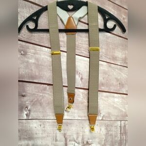 Roundtree Yorke Suspenders Braces Brown Leather Wedding Khaki Swiss Dots Formal